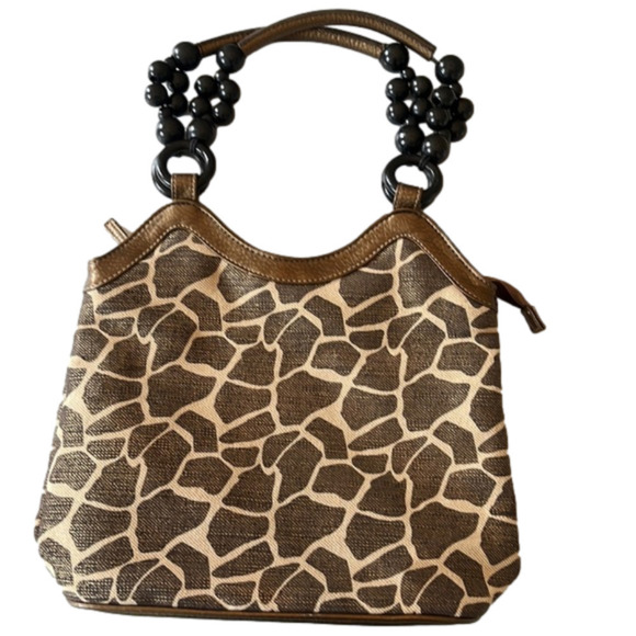 Bueno of California giraffe print wooden beaded handles purse bag satchel - Picture 3 of 7